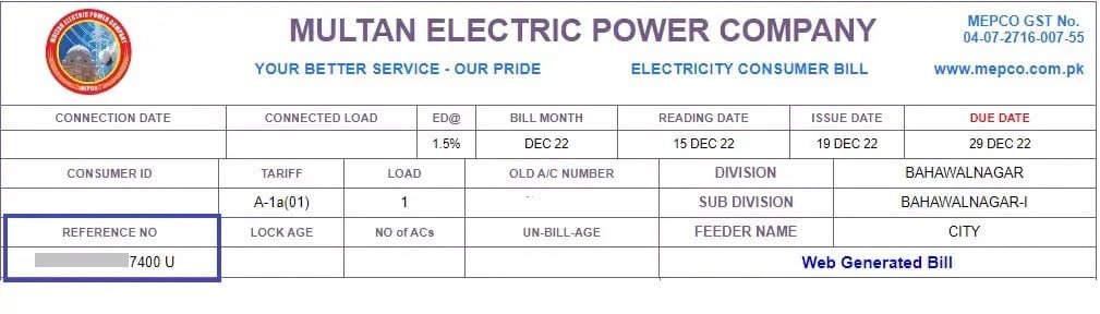 MEPCO Bill Check by Reference Number